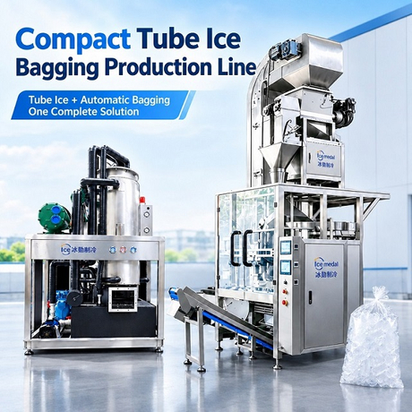 Ligne de production de glace en tube de 5 tonnes avec système d'emballage de glace automatique