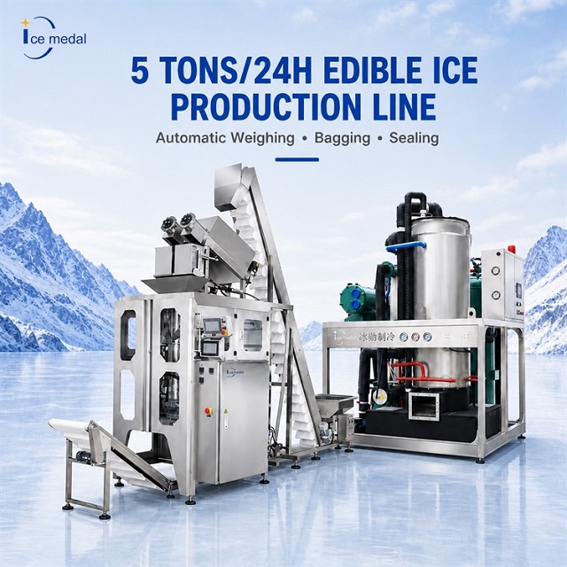 Ligne de production de glace en tube de 5 tonnes avec système d'emballage de glace automatique